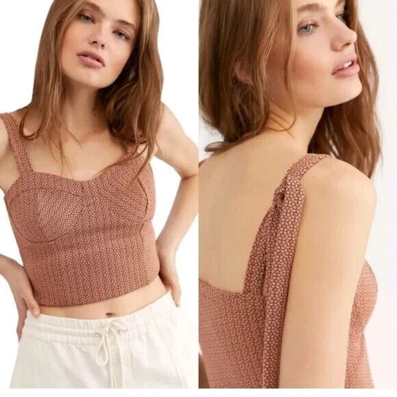 Free People Tops - Free People Sunflower Corset Bustier Tank Top Rust Copper Pink Tie Straps Large